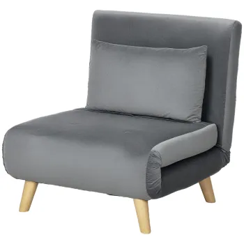 HOMCOM Fotoliu 2 in 1, Fotoliu de Relaxare, Pat de Oaspeti, 72 cm x 78 cm x 79 cm, Gri | Aosom Romania imagine