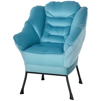 HOMCOM Fotoliu accent modern, fotoliu tapitat cu picioare din otel si buzunare laterale, pentru living, dormitor, Albastru | Aosom Romania imagine