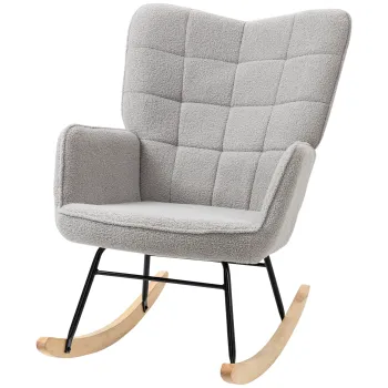 HOMCOM Fotoliu Balansoar de Interior Tapitat, Fotoliu Balansoar Relaxant din Blana cu Brate, 71x98x101 cm, Gri Deshis | Aosom Romania imagine