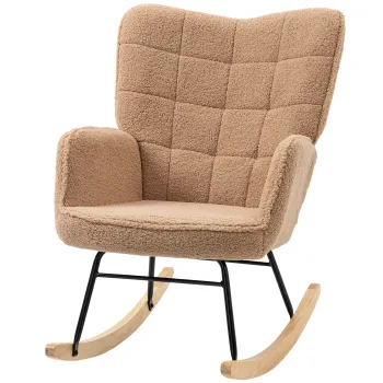 HOMCOM Fotoliu Balansoar de Interior Tapitat, Fotoliu Balansoar Relaxant din Blana cu Brate, 71x98x101 cm, Maro | Aosom Romania imagine