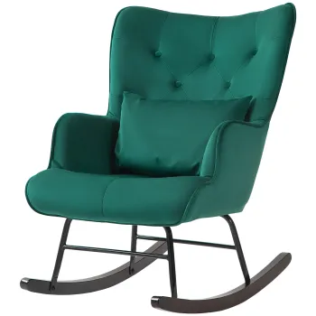 HOMCOM Fotoliu Balansoar din Catifea cu Spatar Inalt, Fotoliu Balansoar cu Perna si Brate, 70x86x94 cm, Verde | Aosom Romania imagine