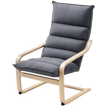 HOMCOM Fotoliu Balansoar Modern cu Brate din Lemn si Perne Groase din Catifea, 67x83x105 cm, Gri | Aosom Romania imagine