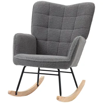 HOMCOM Fotoliu Balansoar Relaxant cu Brate, Structura din Otel si Picioare din Lemn de Fag, 71x98x101 cm, Gri Inchis | Aosom Romania imagine