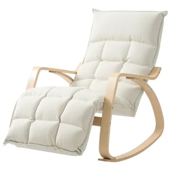 HOMCOM Fotoliu balansoar tapitat, fotoliu de relaxare cu cotiere si cadru din otel, pentru living, dormitor, Alb crem | Aosom Romania imagine