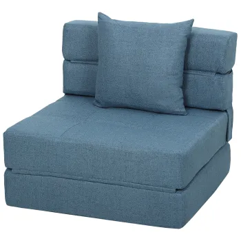 HOMCOM Fotoliu canapea-pat convertibil 1 loc cu 1 perna cu husa detasabila, tesatura albastru inchis | Aosom Romania imagine