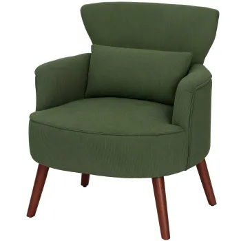 HOMCOM Fotoliu Capitonat cu Perna si Sezut Gros, Fotoliu din Catifea cu Spatar si Picioare din Lemn, 69x69,5x78 cm, Verde | Aosom Romania imagine