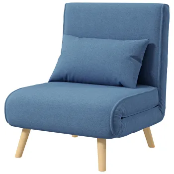 HOMCOM Fotoliu chauffeuse convertibil 3-in-1 pat/fotoliu 1 loc spatar 5 pozitii din material textil cu perna, albastru | Aosom Romania imagine