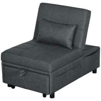 HOMCOM Fotoliu convertibil 1 loc fotoliu-pat cu spatar reglabil, sezut captusit si perna, gri | Aosom Romania imagine
