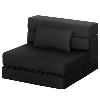 HOMCOM Fotoliu convertibil 1 loc fotoliu-pat pliabil, perna inclusa, pentru oaspeti, living, spatii mici, capacitate 120 kg, negru | Aosom Romania imagine