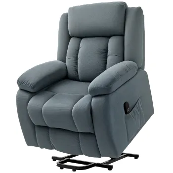 HOMCOM Fotoliu cu ajutor la ridicare din material textil moale, Fotoliu recliner cu telecomanda si buzunare laterale, Gri | Aosom Romania imagine