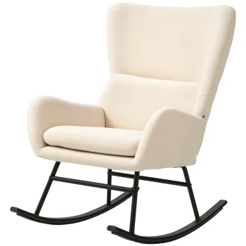 HOMCOM Fotoliu cu balansoar, fotoliu cu sezut de 10 cm grosime, picioare din otel curbate, bej si negru | Aosom Romania imagine