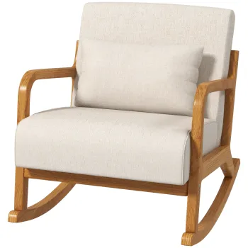 HOMCOM Fotoliu cu balansoar in design retro, din lemn cauciucat, 64,5 cm x 92 cm x 81,5 cm, Crem + Natur | Aosom Romania imagine