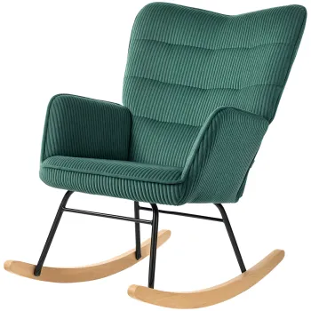 HOMCOM Fotoliu cu Balansoar, Kufen din Lemn de Fag, Captuseala groasa, Verde inchis, Capacitate de 120 kg | Aosom Romania imagine