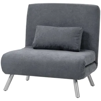 HOMCOM Fotoliu cu functie de pat, design 2-in-1, fotoliu de dormit, pat de oaspeti, husa material, cu perna, Gri inchis | Aosom Romania imagine