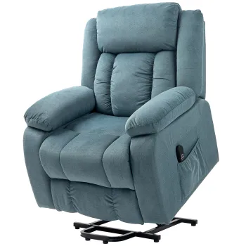 HOMCOM Fotoliu cu functie de ridicare cu invelis moale, fotoliu recliner cu telecomanda si buzunare laterale, albastru | Aosom Romania imagine