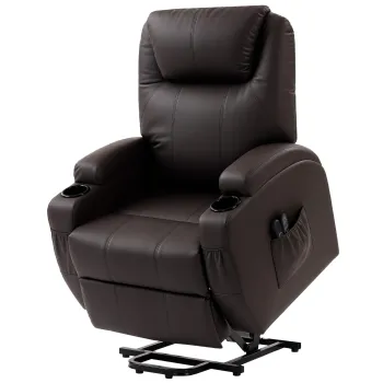 HOMCOM Fotoliu cu functie de ridicare, fotoliu relax cu asistenta la ridicare, incl. telecomanda, suport pahare, spatar reglabil, Maro | Aosom Romania imagine