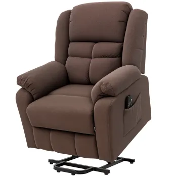 HOMCOM Fotoliu cu functie de ridicare, masaj si incalzire lombara, fotoliu rabatabil cu telecomenzi si buzunare laterale, Maro inchis | Aosom Romania imagine