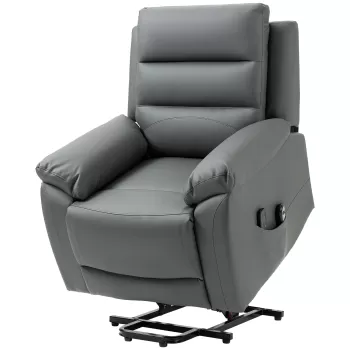 HOMCOM Fotoliu cu inclinare electric pentru persoanele in varsta, din piele PU pentru camera de zi cu masaj cu vibratii, buzunare laterale, gri imagine