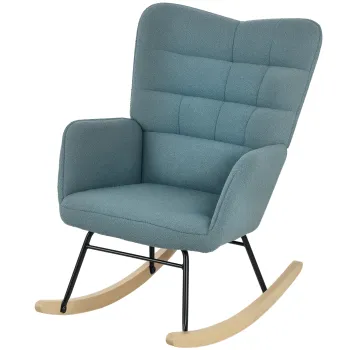 HOMCOM Fotoliu cu leagan, forma ergonomica, leagane din lemn solid, pana la 120 kg, Albastru deschis | Aosom Romania imagine