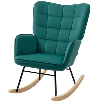 HOMCOM Fotoliu cu leagan rocking chair acoperis din catifea structura din otel 71 x 98 x 101 cm Verde | Aosom Romania imagine
