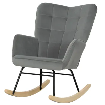 HOMCOM Fotoliu cu Leagan Vintage, sine curbate, captuseala groasa, Lemn de Fag & otel, Gri inchis | Aosom Romania imagine