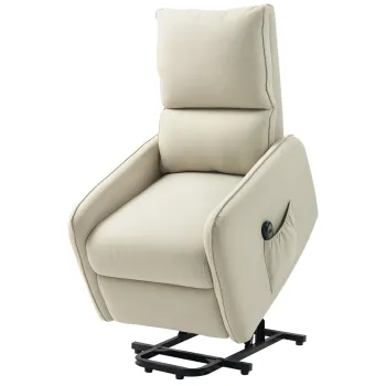 HOMCOM Fotoliu cu Ridicare Electrica la 135?, Telecomanda, Suport pentru Picioare si Buzunar Lateral, 62x86,5x98 cm, Bej | Aosom Romania imagine