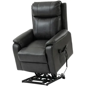 HOMCOM Fotoliu cu ridicare si relaxare pentru seniori, fotoliu electric cu lift din piele ecologica cu dublu motor, perne cu arc, Negru | Aosom Romania imagine