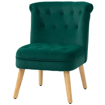 HOMCOM Fotoliu cu Sezut Captusit, Picioare din Lemn si Material Efect de Catifea, 60x66x79 cm, Verde | Aosom Romania imagine