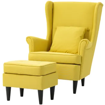 HOMCOM Fotoliu cu Taburet Asortat in Stil Contemporan Galben | Aosom Romania imagine