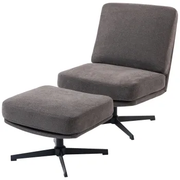 HOMCOM Fotoliu cu taburet rotativ, fotoliu lounge cu aspect de in pentru living, gri inchis | Aosom Romania imagine