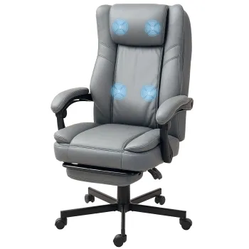 HOMCOM Fotoliu de birou cu functie de masaj, scaun de birou reglabil in inaltime cu spatar inclinabil, capitonat, cu role, Gri | Aosom Romania imagine