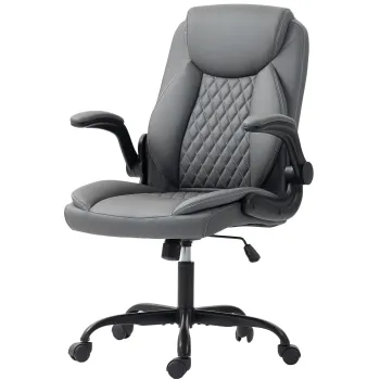 HOMCOM Fotoliu de birou, fotoliu birou ergonomic cu suporturi pentru brate rabatabile, inaltime reglabila, functie de balansare, gri | Aosom Romania imagine