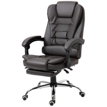 HOMCOM Fotoliu de Birou Rotativ cu Spatar si Inaltime Reglabila si Suport pentru Picioare, 64,5x69x117 cm, Maro | Aosom Romania imagine