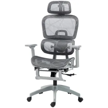 HOMCOM Fotoliu de birou, scaun ergonomic din plasa cu cotiere 3D, spatar rabatabil, 66x64x122 cm, gri | Aosom Romania imagine