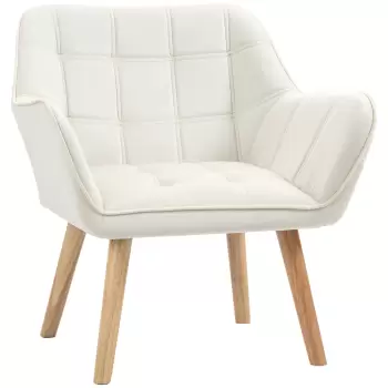 HOMCOM Fotoliu de design scandinav din lemn si catifea de culoare crem, pentru sufragerie sau birou, 68,5x61x72,5cm imagine