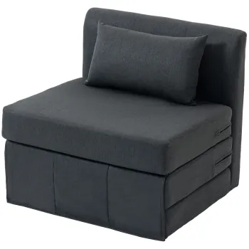 HOMCOM Fotoliu de dormit 2-in-1 Canapea-pat pliabil cu textura de in, Pat pentru oaspeti tapitat Scaun pliant, Gri inchis | Aosom Romania imagine