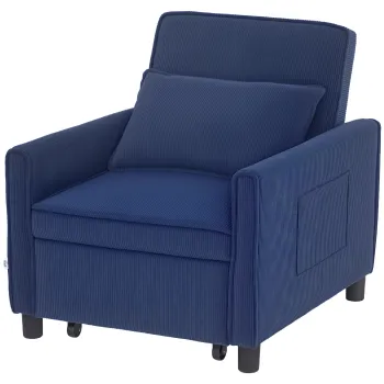 HOMCOM Fotoliu de dormit, reglabil, 3 pozitii, cu material din cord, pana la 120 kg, Albastru | Aosom Romania imagine