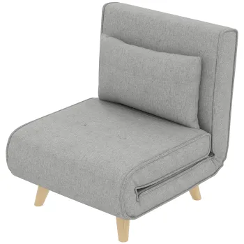 HOMCOM Fotoliu de dormit, spatar reglabil in 6 trepte, imitatie de in, pana la 150 kg, Gri deschis | Aosom Romania imagine