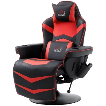 HOMCOM Fotoliu de gaming, Functie de masaj, spatar inclinabil, suport de picioare, pana la 120 kg, cadru din otel, piele ecologica, Rosu | Aosom Romania imagine