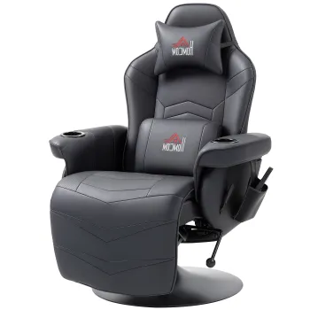 HOMCOM Fotoliu de gaming, Functie de masaj, Spatar reglabil, Suport pentru picioare, pana la 120 kg, Cadru din otel, Piele ecologica, Negru | Aosom Romania imagine