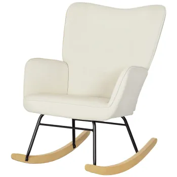 HOMCOM Fotoliu de leagan, captuseala groasa, spatar larg, lemn de fag/otel, pana la 120 kg, Bej | Aosom Romania imagine