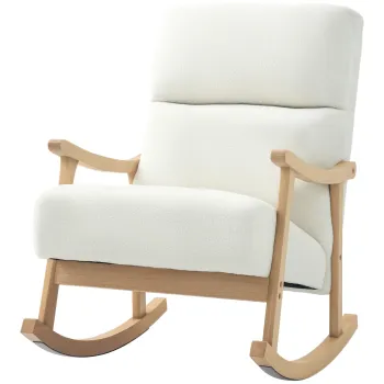 HOMCOM fotoliu de leagan cu invelis asemanator catifelei, spatar ergonomic si capacitate de 120 kg, 65L x 90B x 98H cm, alb crem | Aosom Romania imagine