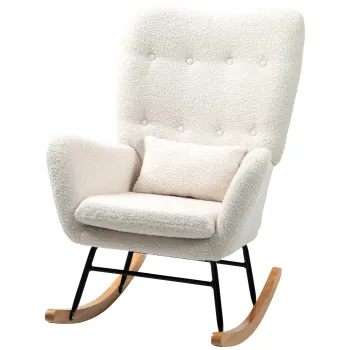 HOMCOM Fotoliu de Leagan, Material de plus confortabil, captuseala groasa, perna lombara, anti-alunecare, Crem | Aosom Romania imagine