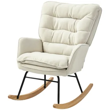 HOMCOM Fotoliu de leagan, sezut larg, spatar inalt, cadru din lemn, pentru greutati de pana la 120 kg, Bej | Aosom Romania imagine