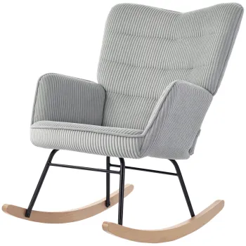 HOMCOM Fotoliu de leagan vintage, baze arcuite, tapiterie groasa, lemn de fag & otel, Gri deschis | Aosom Romania imagine