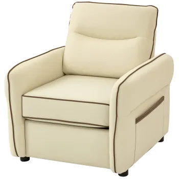 HOMCOM Fotoliu de Living cu Tapiterie Groasa, Sezut Generos, Spuma cu Densitate Mare, Fotoliu pentru Dormitor cu Brate si Buzunare Laterale, Piele PU pentru Living sau Birou, Bej | Aosom Romania imagine