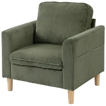 HOMCOM Fotoliu de living din catifea cu caneluri, fotoliu 1 loc tapitat cu sezut lat si perna cu arcuri, 83x74x87cm, Verde | Aosom Romania imagine