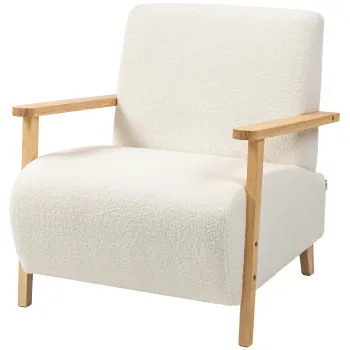 HOMCOM Fotoliu de Living din Material Sherpa si Lemn Stil Nordic, Crem | Aosom Romania imagine