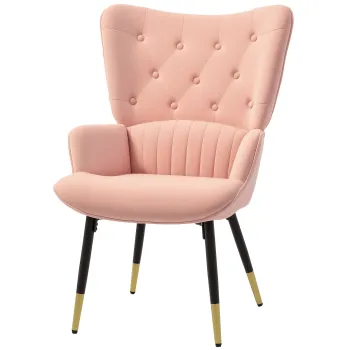HOMCOM Fotoliu de Living Fotoliu Individual Tapitat in Catifea cu Spatar Inalt Stil Modern 68x72x103 cm Rosa | Aosom Romania imagine