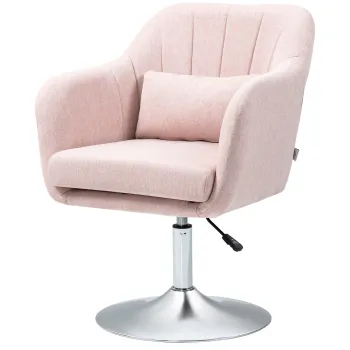 HOMCOM Fotoliu de living perne lombare inaltime reglabila pivotant 360? picior cromat metal roz | Aosom Romania imagine